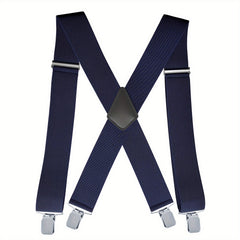 Men's X-Shaped Adjustable Suspenders with Four Clips - 4 Colors