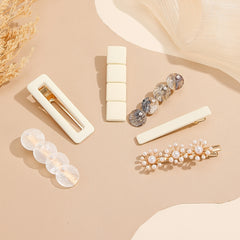 6pcs Pearl Square Hair Clip Metal Hairpin Barrette Party Prom Accessories