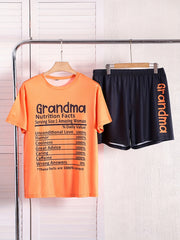 Women's Plus Letter Print 2PC Set Round Neck Top & Shorts
