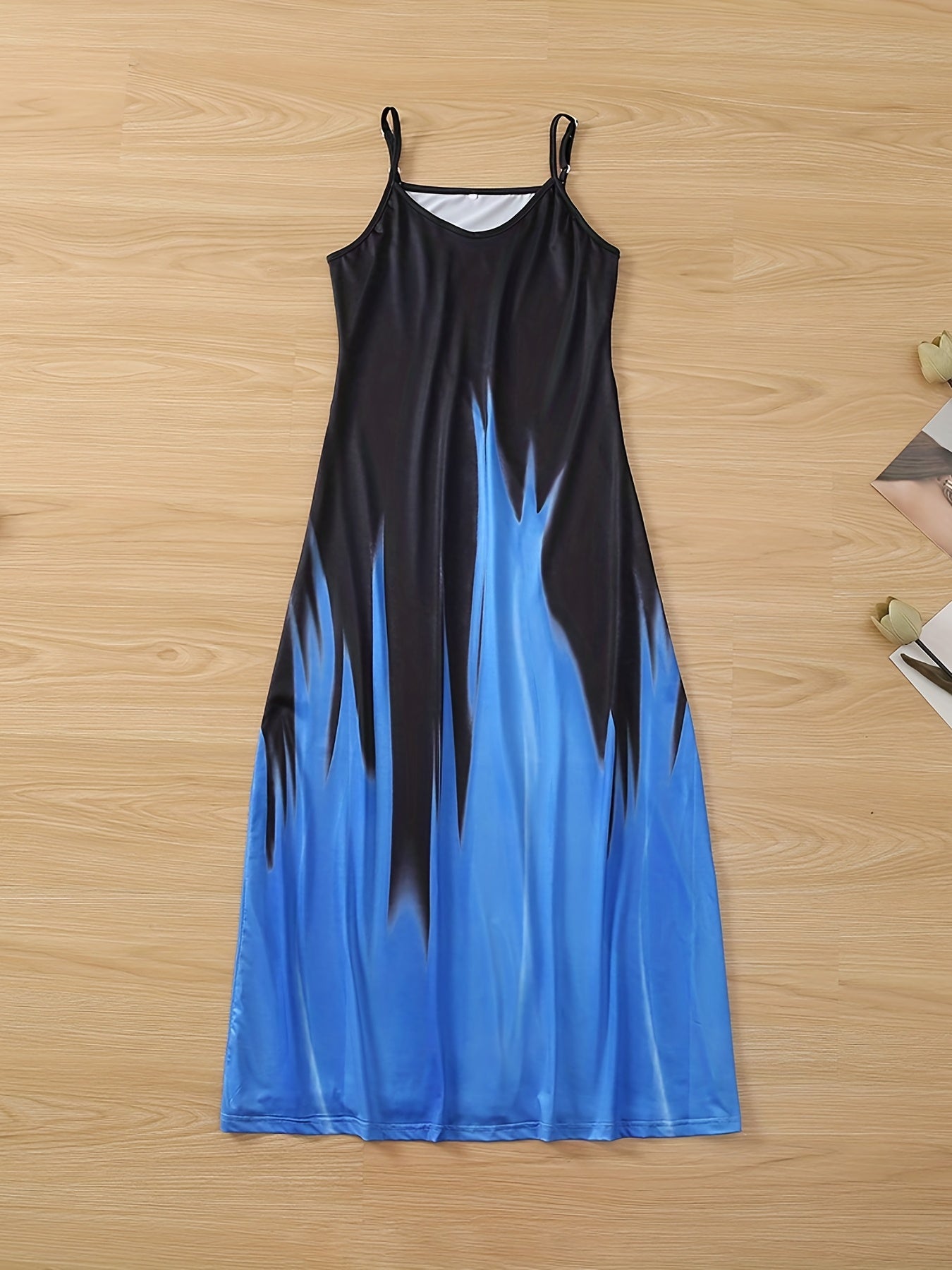  Colorblock Fire Print Maxi Cami Dress