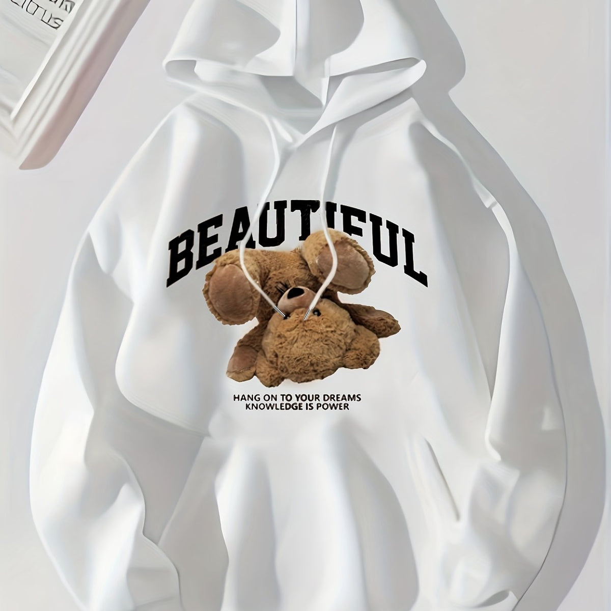 Bear Print Kangaroo Pocket Hoodie Casual Long Sleeve Drawstring Hoodies