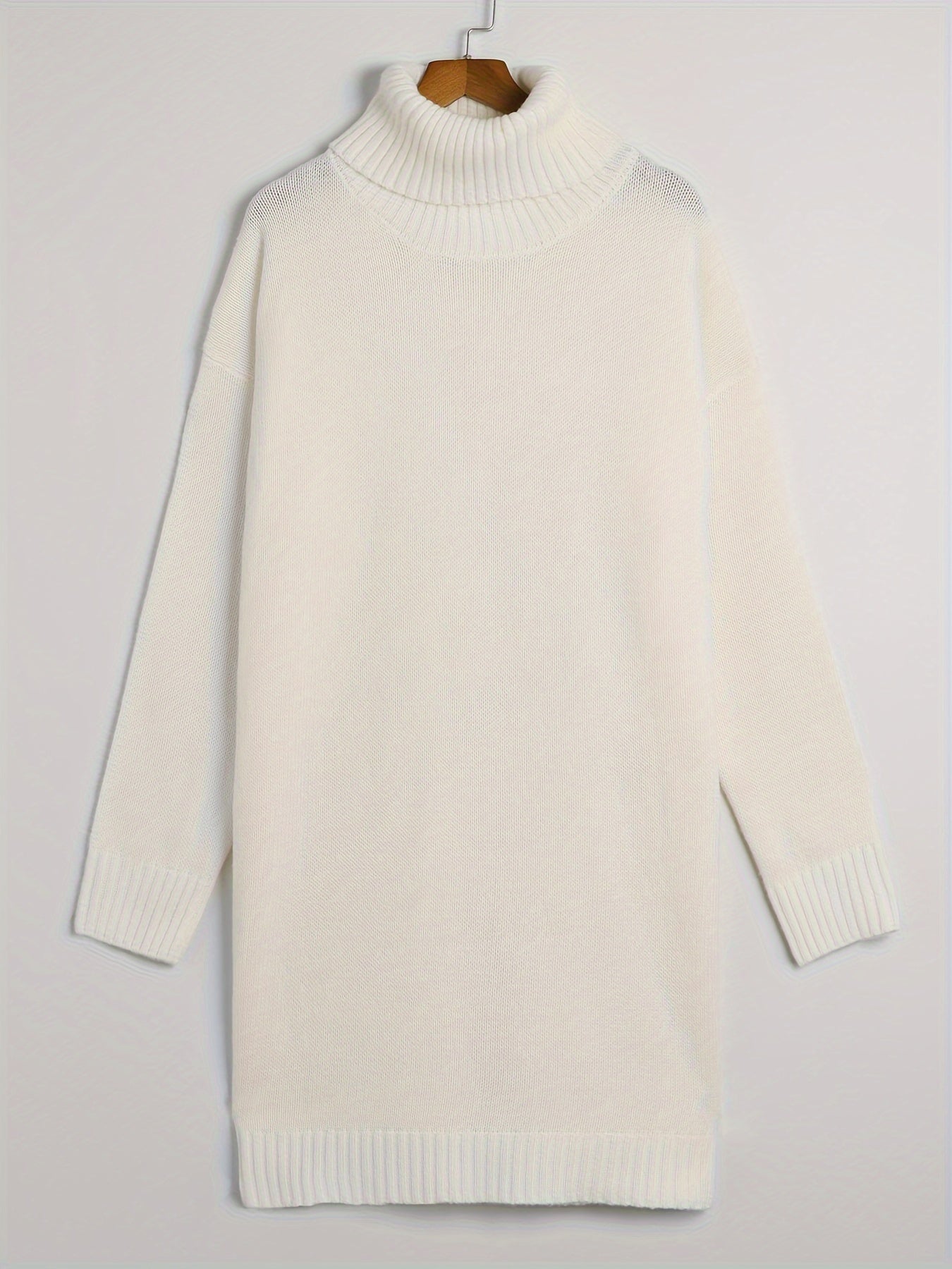  Solid Long Sleeve Turtle Neck Sweater Dress