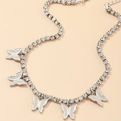Double Row Butterfly Rhinestone Necklace