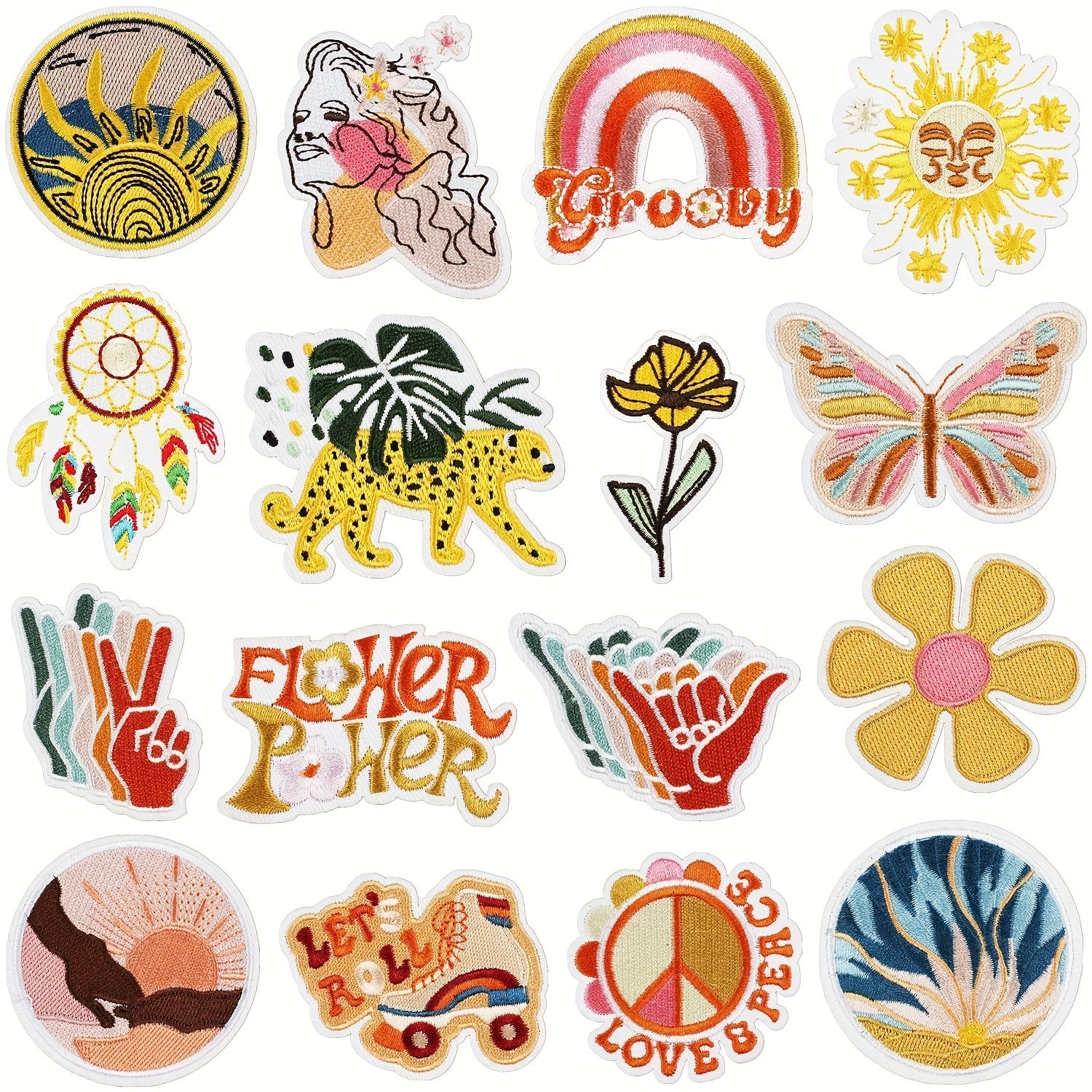 16pc Sun Embroidery Iron On Patches For Men Sew On Embroidered Applique