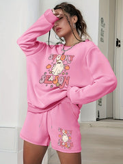  Halloween Graphic Print Sweatshirt & Shorts 2pcs Set