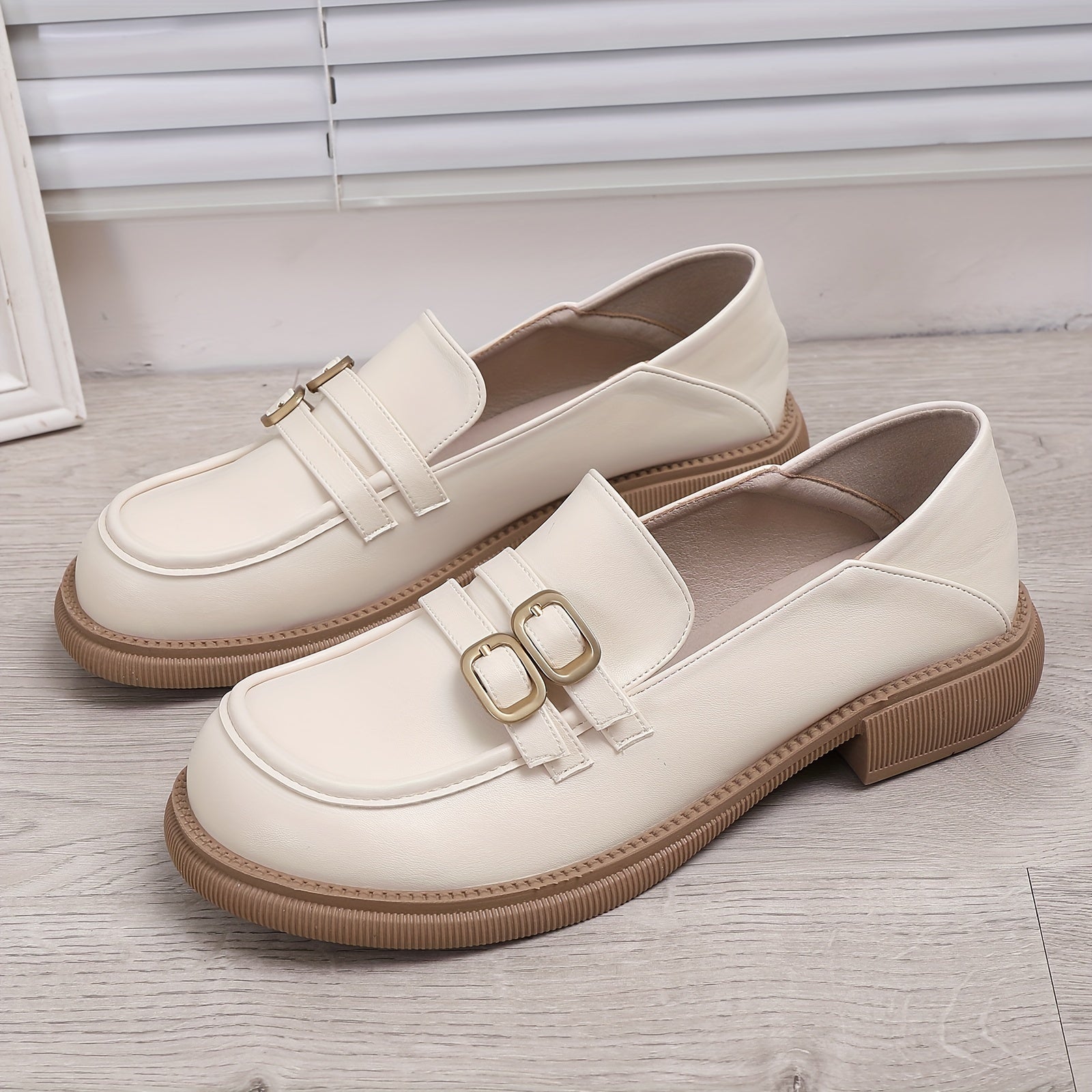 Women's Double Buckle Strap Loafers Slip On Shoes