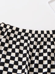 Girls Checkerboard Print Flare Leg Pants High Elastic Waist Long Trousers