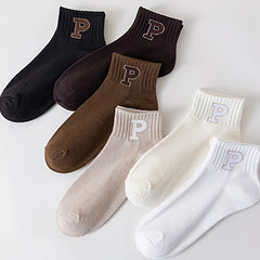 6 Pairs Letter Print Socks Women's Stockings