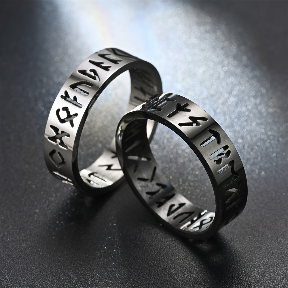 Minimalist Men's Hollow Viking Rune Stainless Steel Ring