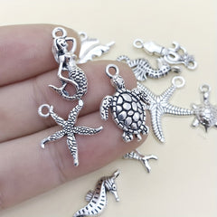 15pcs Marine Life Charms Pendants for Jewelry Turtle Octopus Star
