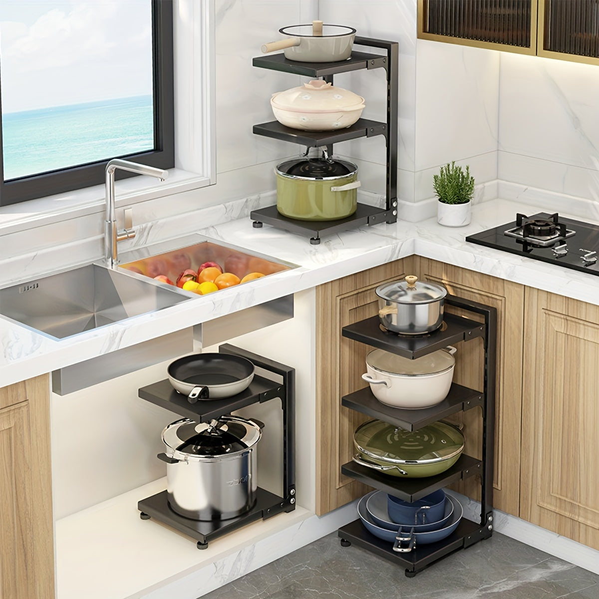 Adjustable Pan Organizer Rack For Cabinet Storage