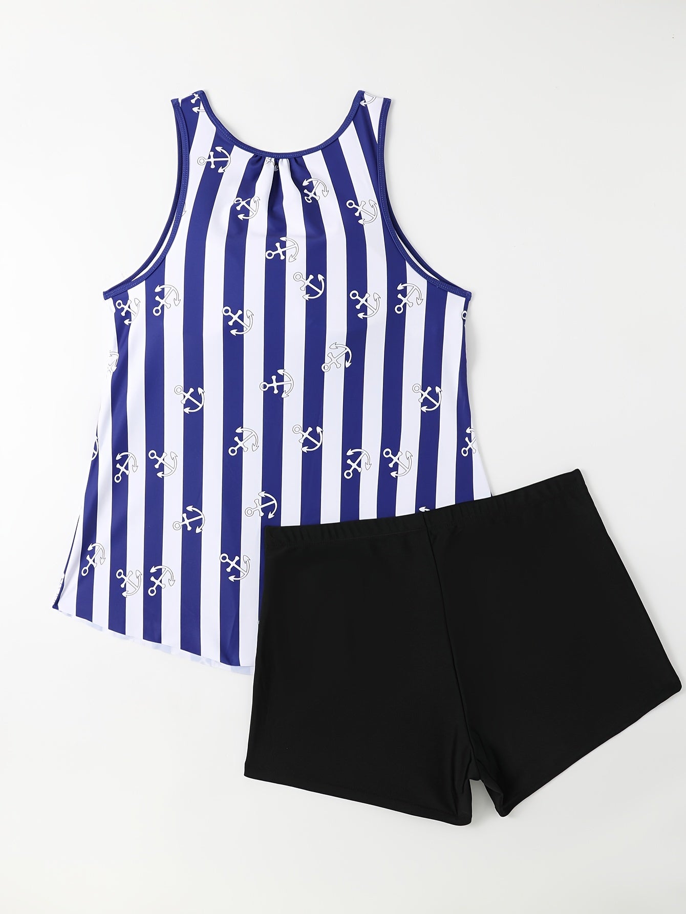  Nautical Stripe Swimsuit Set: Tank Top & Shorts Two Piece Set