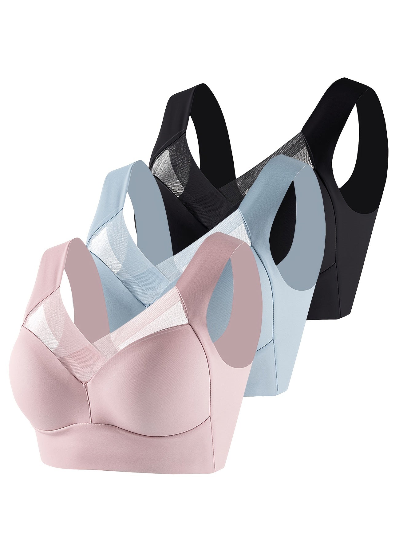 3pcs Wireless Mesh Bras Full Coverage Lingerie & Underwear