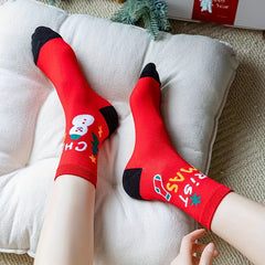 4 Pairs Christmas Letter Print Mid Tube Socks Women's Stockings & Hosiery