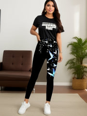  Butterfly Print Elastic Waist Leggings