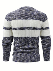 Men's Knitted Block Sweater Round Neck Warm Pullover for Fall Winter