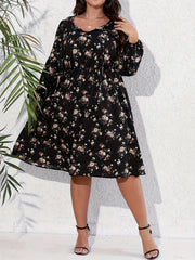  Boho Ditsy Floral Tie Front Lantern Sleeve Dress