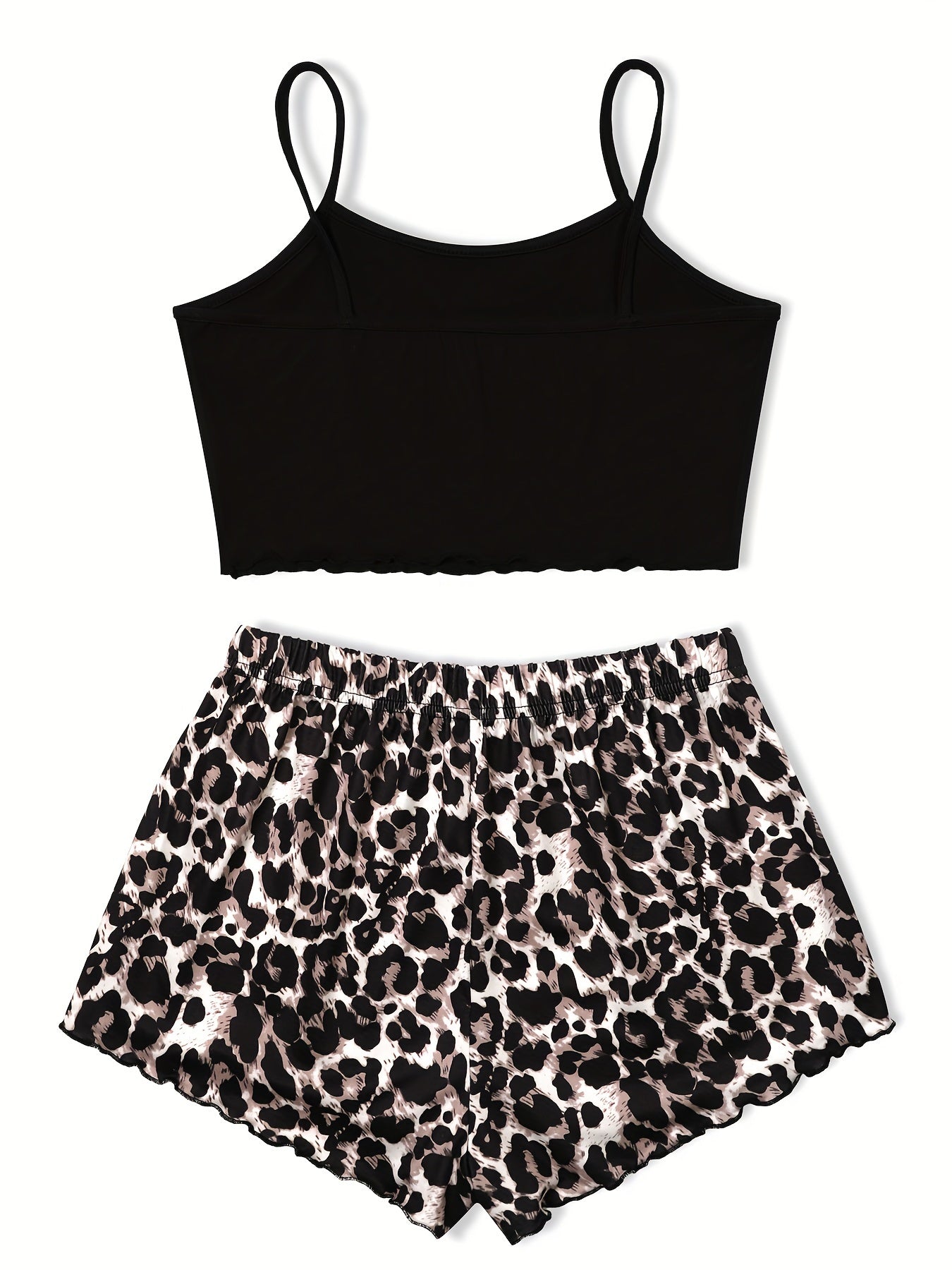 Scallop Trim Cami Pajama Set & Leopard Print Shorts