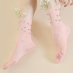 Beaded Mesh Socks Comfy & Breathable Mid Tube Stockings