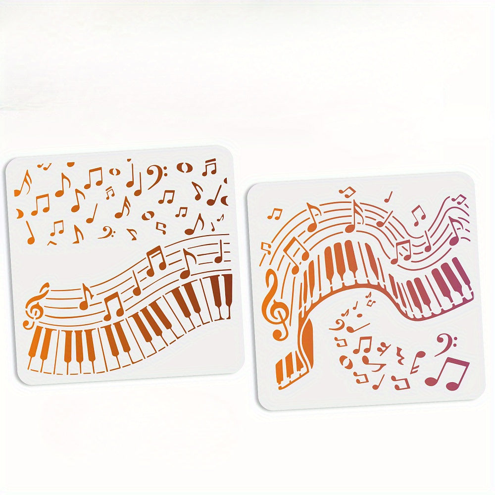 2pcs PET Hollow Out Drawing Stencils with Musical Note Brush