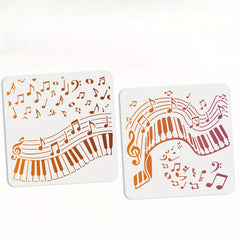 2pcs PET Hollow Out Drawing Stencils with Musical Note Brush