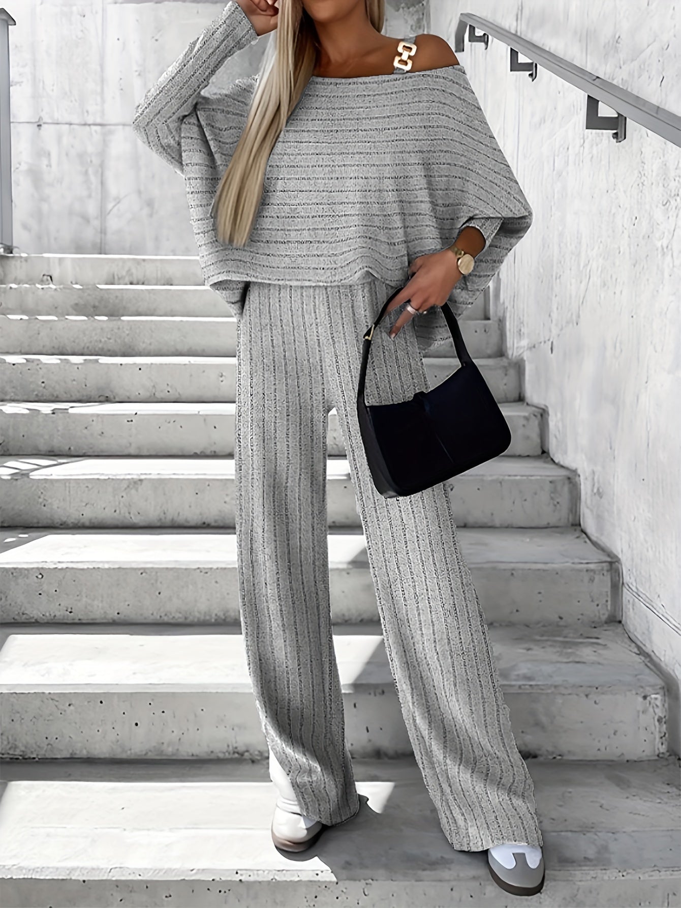  Ribbed One Shoulder Top & Pants Outfit Set