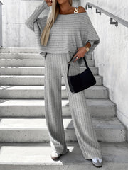 Ribbed One Shoulder Top & Pants Outfit Set