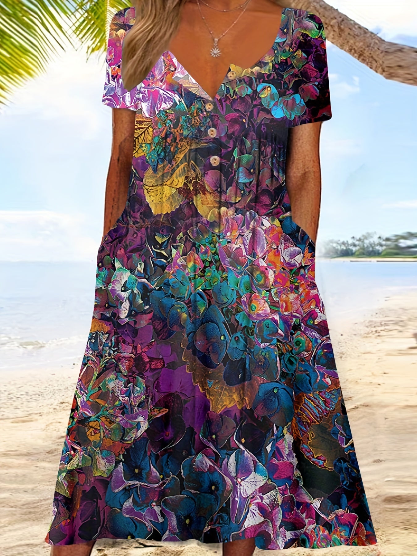 Floral Print V Neck Maxi Dress