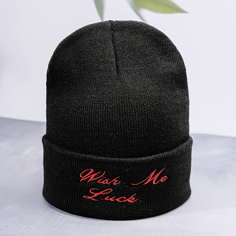 Shallow Knitted Beanie Hat Embroidery Alphabet Stretchy Soft Headwear Accessory