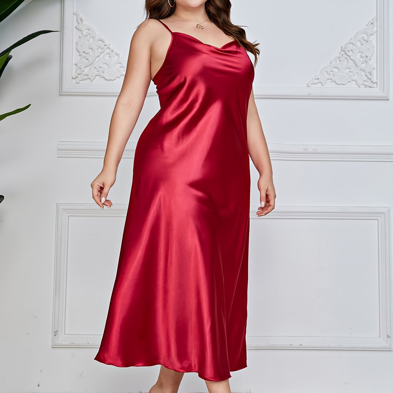  Luxe Satin Cowl Neck Cami Maxi Nightgown