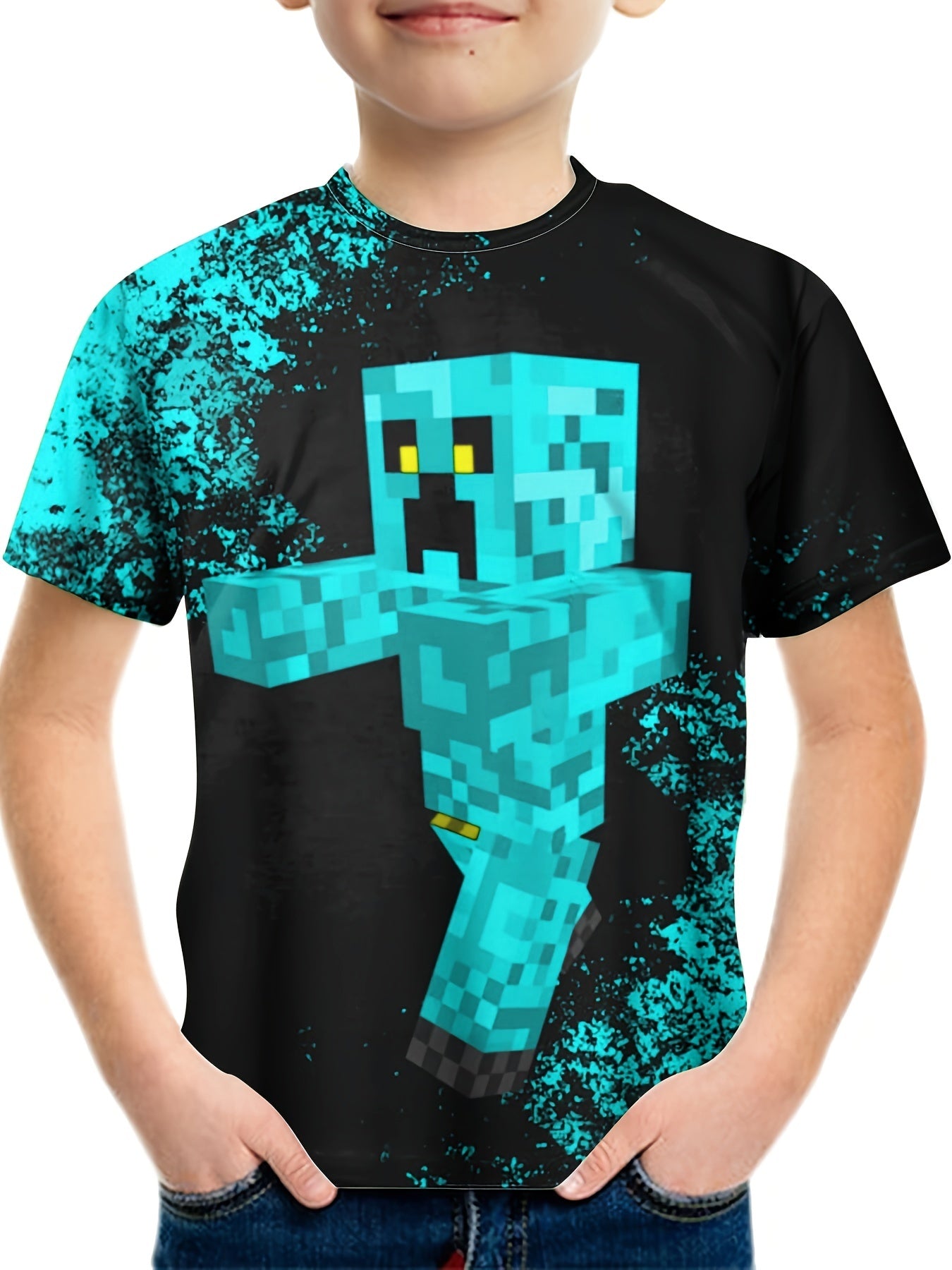 Boy's Monster Block Graphic T Shirt Casual Breathable Novel Tee