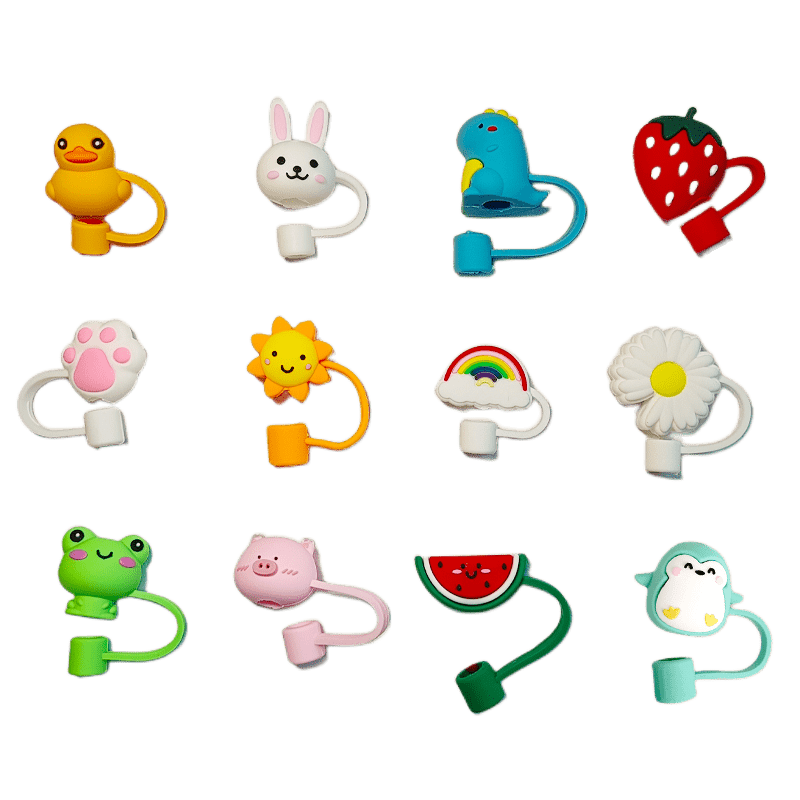 12pcs Straw Lids Reusable Silicone Drinking Straw Cover for 6-8mm Straws