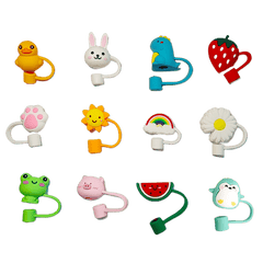 12pcs Straw Lids Reusable Silicone Drinking Straw Cover for 6-8mm Straws