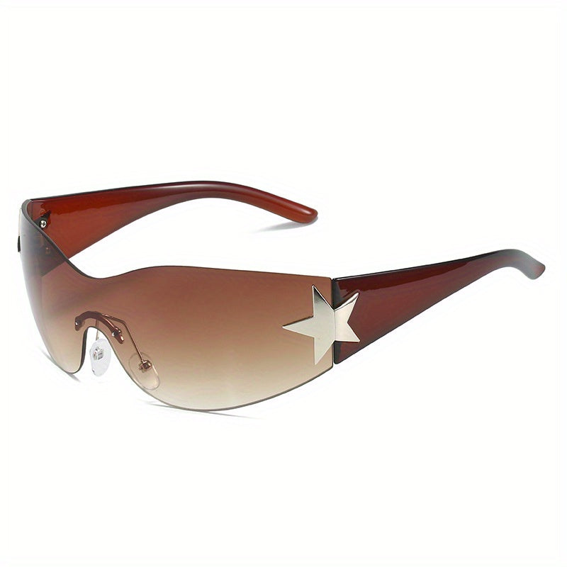 Y2K Wrap Around Sunglasses Gradient Lens Star Decor Glasses UV400