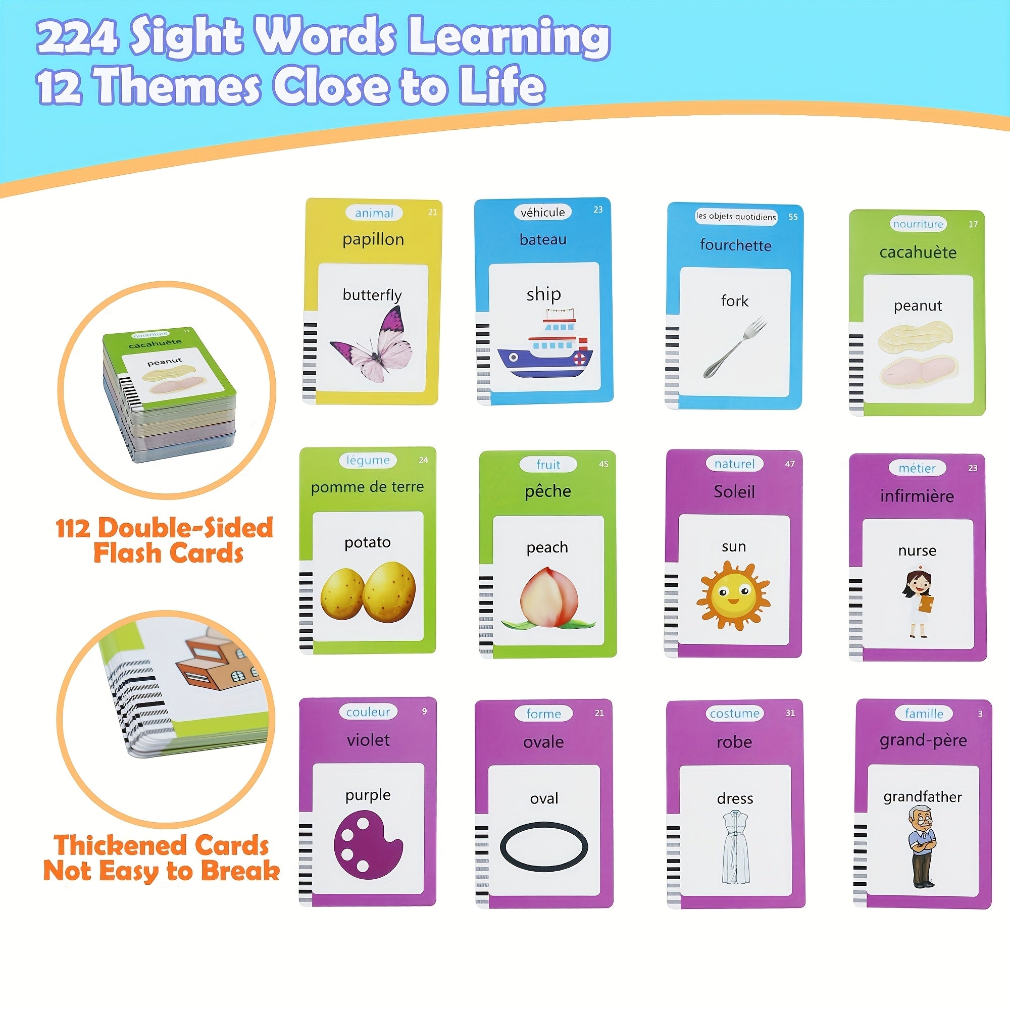 French English Bilingual Flash Cards Toy