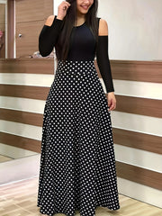  Colorblock Cold Shoulder Maxi Dress