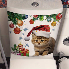 1pc Christmas Cat Toilet Decoration Sticker Self-adhesive Wall Decoration