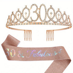 Birthday Party Crown Set Rhinestone Tiara Decoration