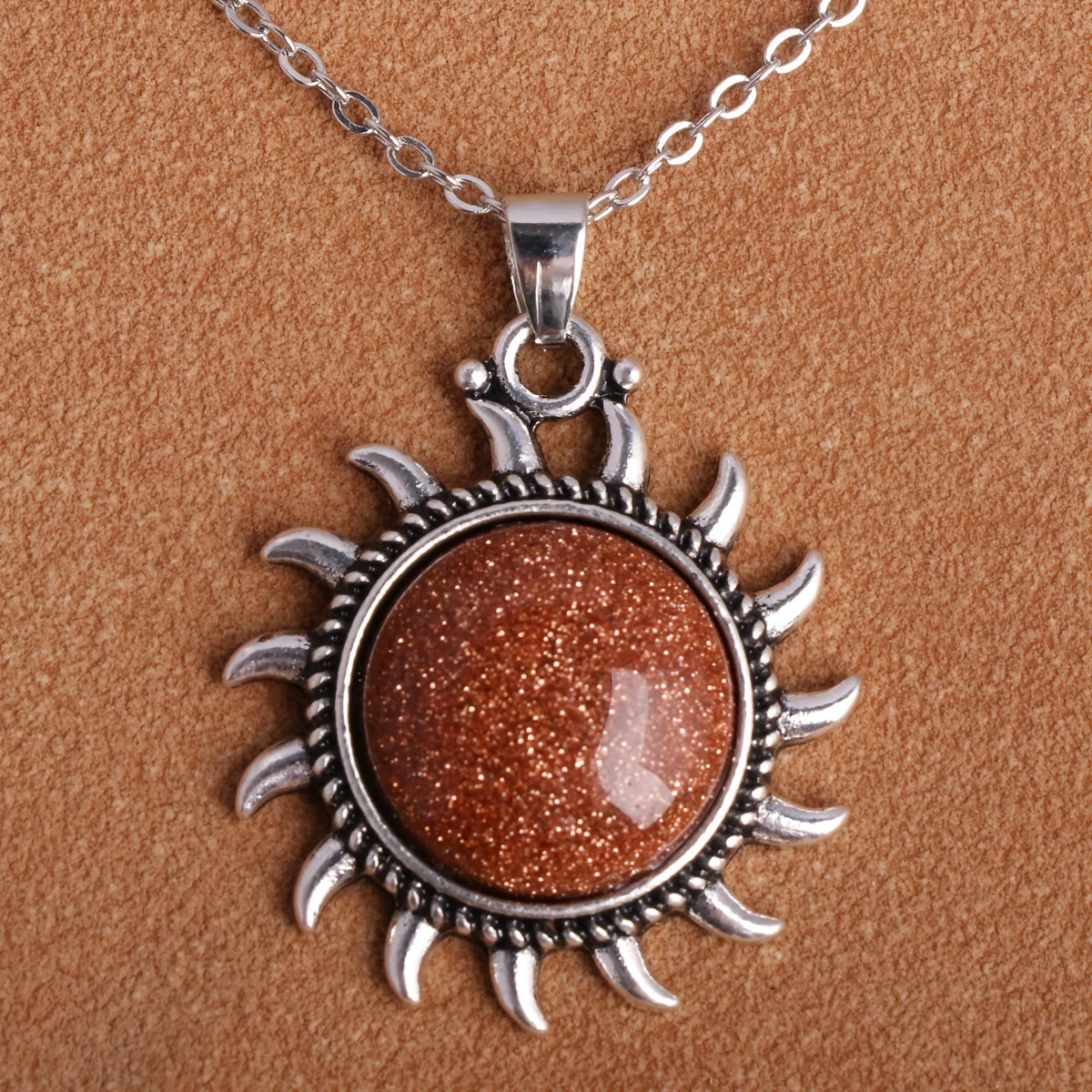 Natural Stone Sunflower Pendant Necklace Boho Style Neck Jewelry Gift