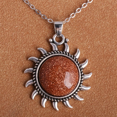 Natural Stone Sunflower Pendant Necklace Boho Style Neck Jewelry Gift
