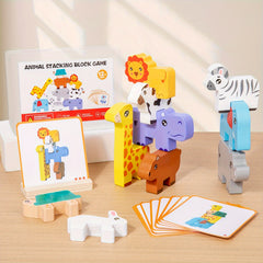 Wooden Animal Sorting & Stacking Blocks Game w/10 Challenge Cards