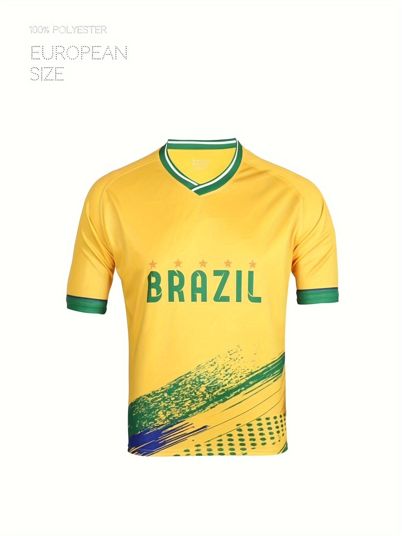Brazil Graffiti Print V Neck T Shirt Short Sleeve Stretchy Jersey