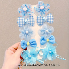 10pcs Flower Bowknot Hair Clips Fabric Barrette Sweet Hair Accessories