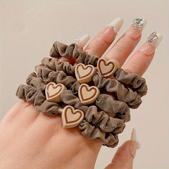 Heart Beaded Scrunchies Hair Tie Elastic Ponytail Holder