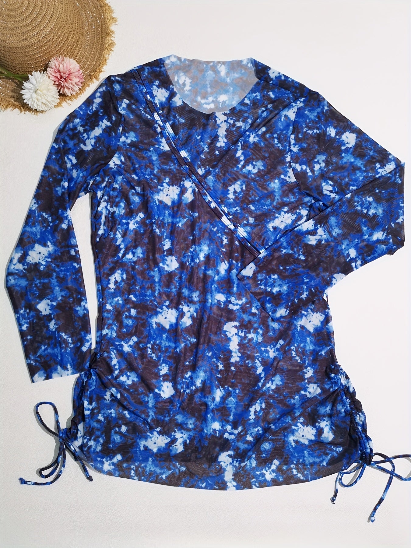  Modest Camo Print Long Sleeve Cut Out Bikini Set 3pcs