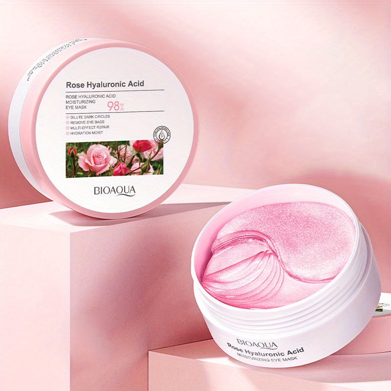 60pcs Rose Hyaluronic Acid Eye Masks for Moisturizing and Dark Circle Reduction