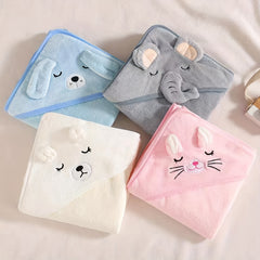 2-Pack Hooded Cartoon Baby Bath Towels Soft Hypoallergenic with Bandanas