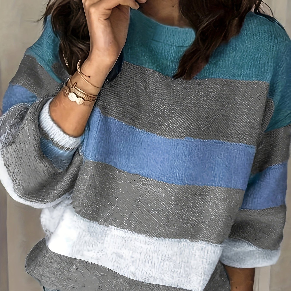 Colorblock Round Neck Sweater
