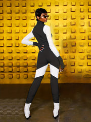 High Neck Zip Up Jumpsuit Long Sleeve Casual