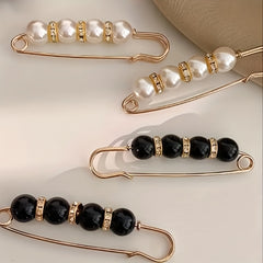 2Pcs Faux Pearl Waist Buckle Set Adjustable Jeans Pin Brooch Pants Buckle
